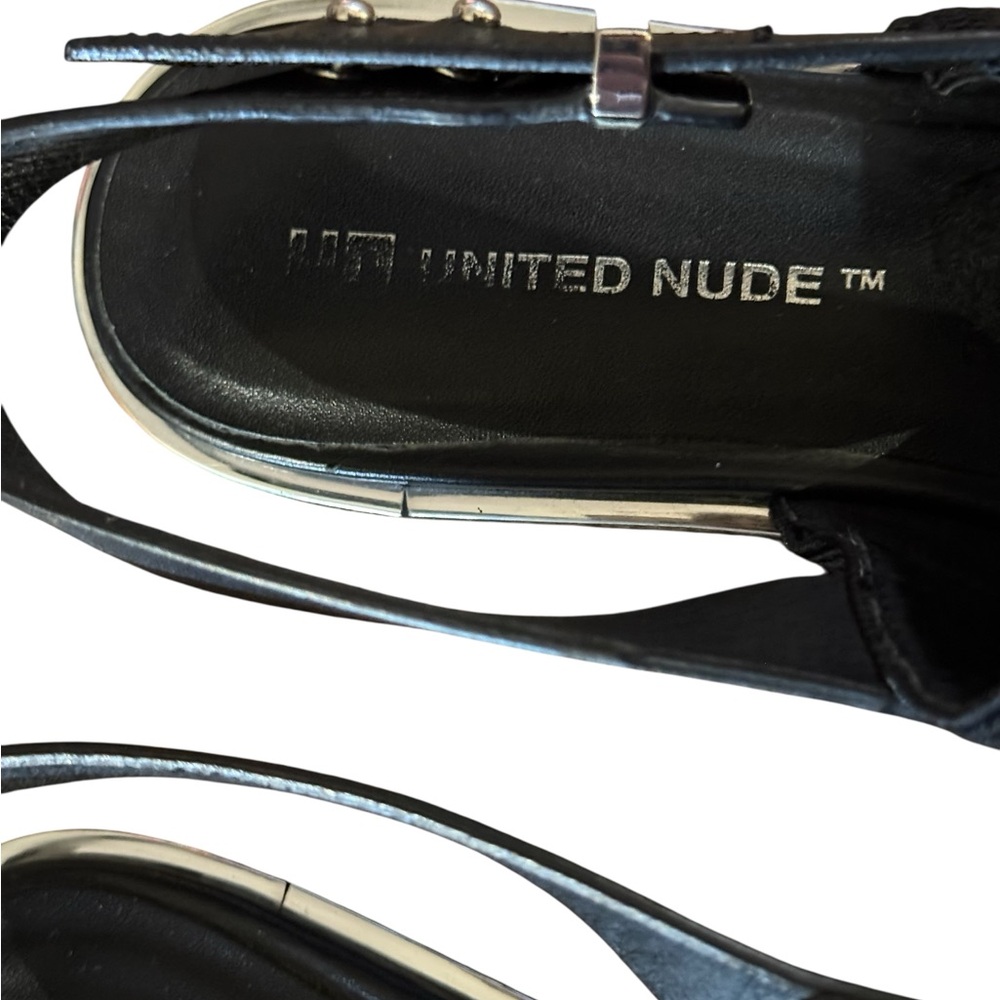 UNITED NUDE Black Slingback Mules Pointed Toe Knit Upper Silver Trim - Picture 7 of 10